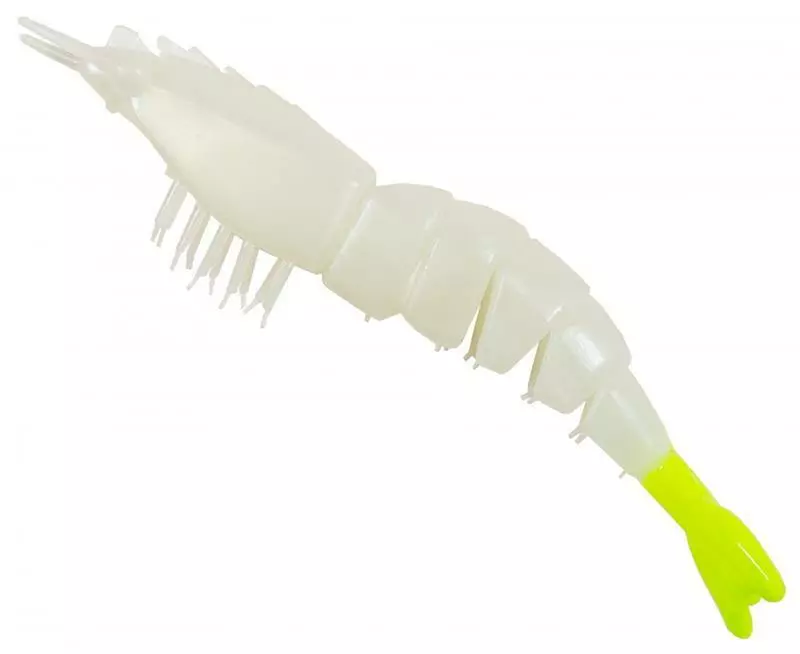 ZMAN EZ SHRIMPZ LURE 3.5 INCH UNRIGGED - Glow / Chartreuse Tail - Qty 4